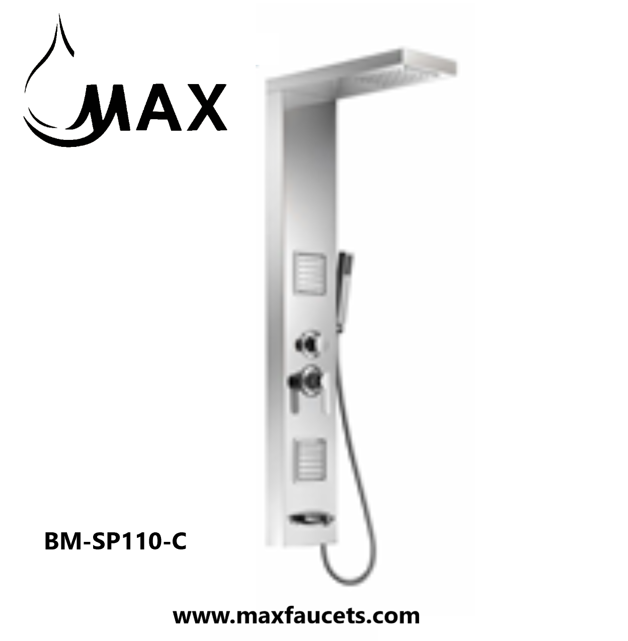 Rainfall Shower Panel System with 2 Massage Jets and Handheld Chrome Finish