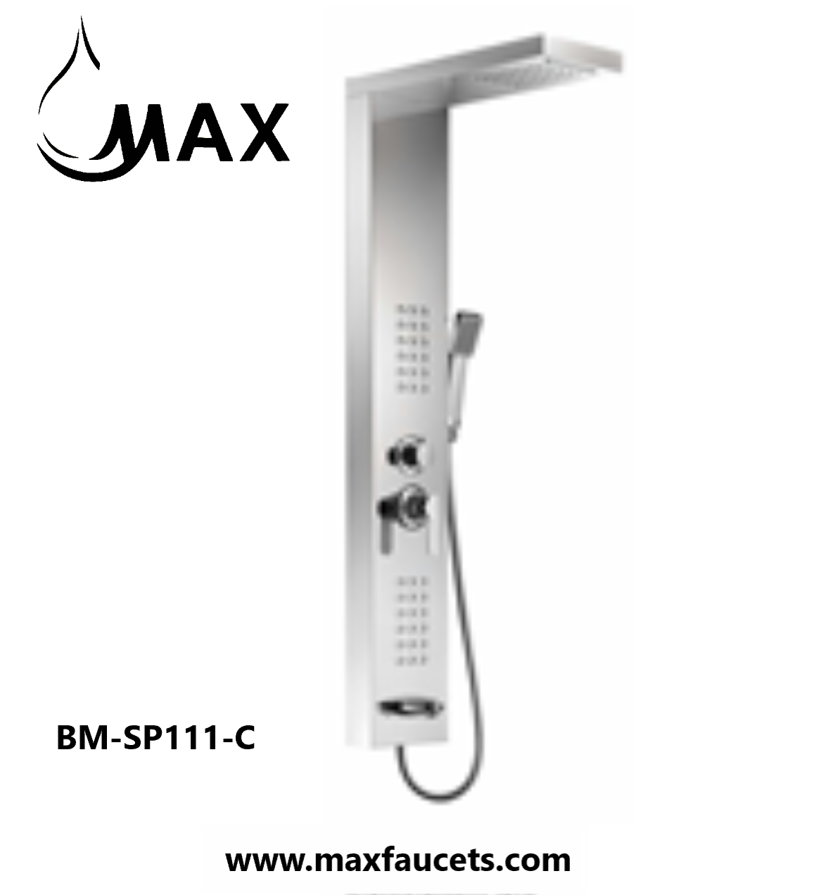 Waterfall Shower Panel System with 2 Massage Jets and Handheld Chrome Finish
