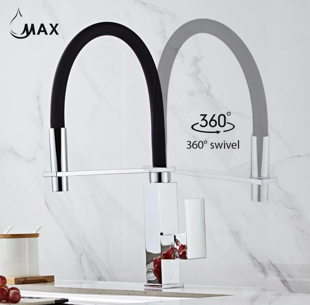 Pull-Down Rubber Flexible Kitchen Faucet 18" Chrome/ Matte Black Rubber Finish