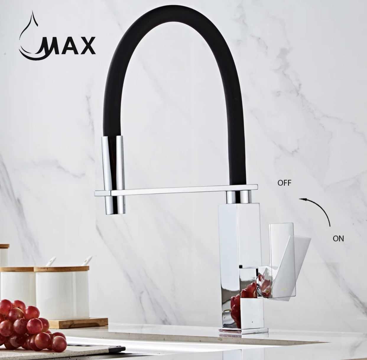 Pull-Down Rubber Flexible Kitchen Faucet 18" Chrome/ Matte Black Rubber Finish