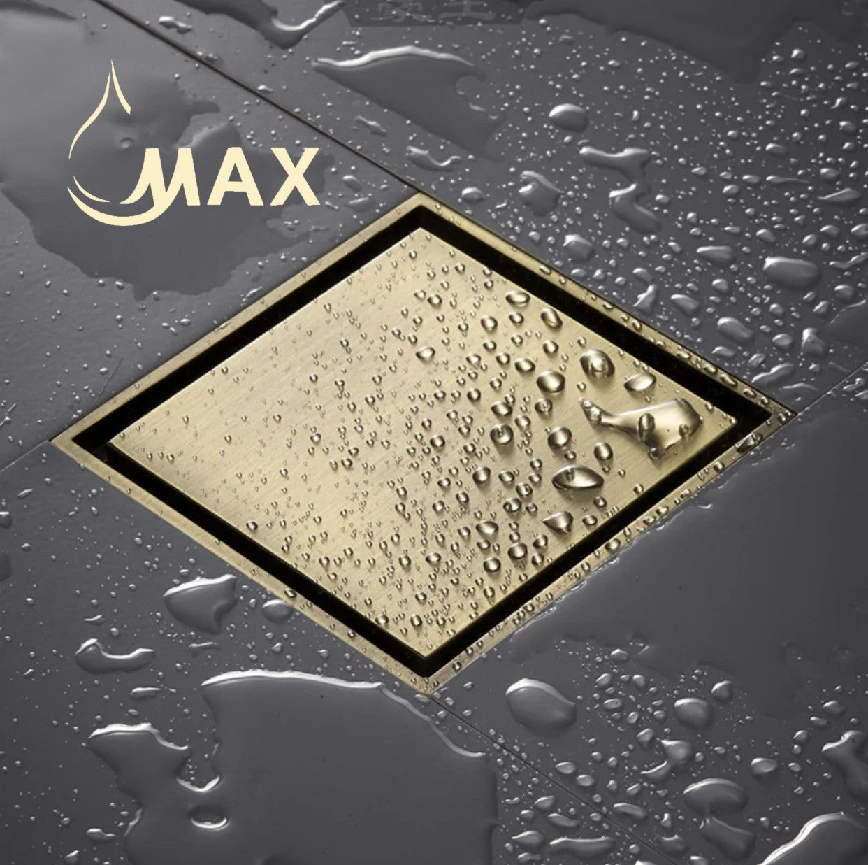 Square Shower Drain with Cover 4 Inches Brushed Gold