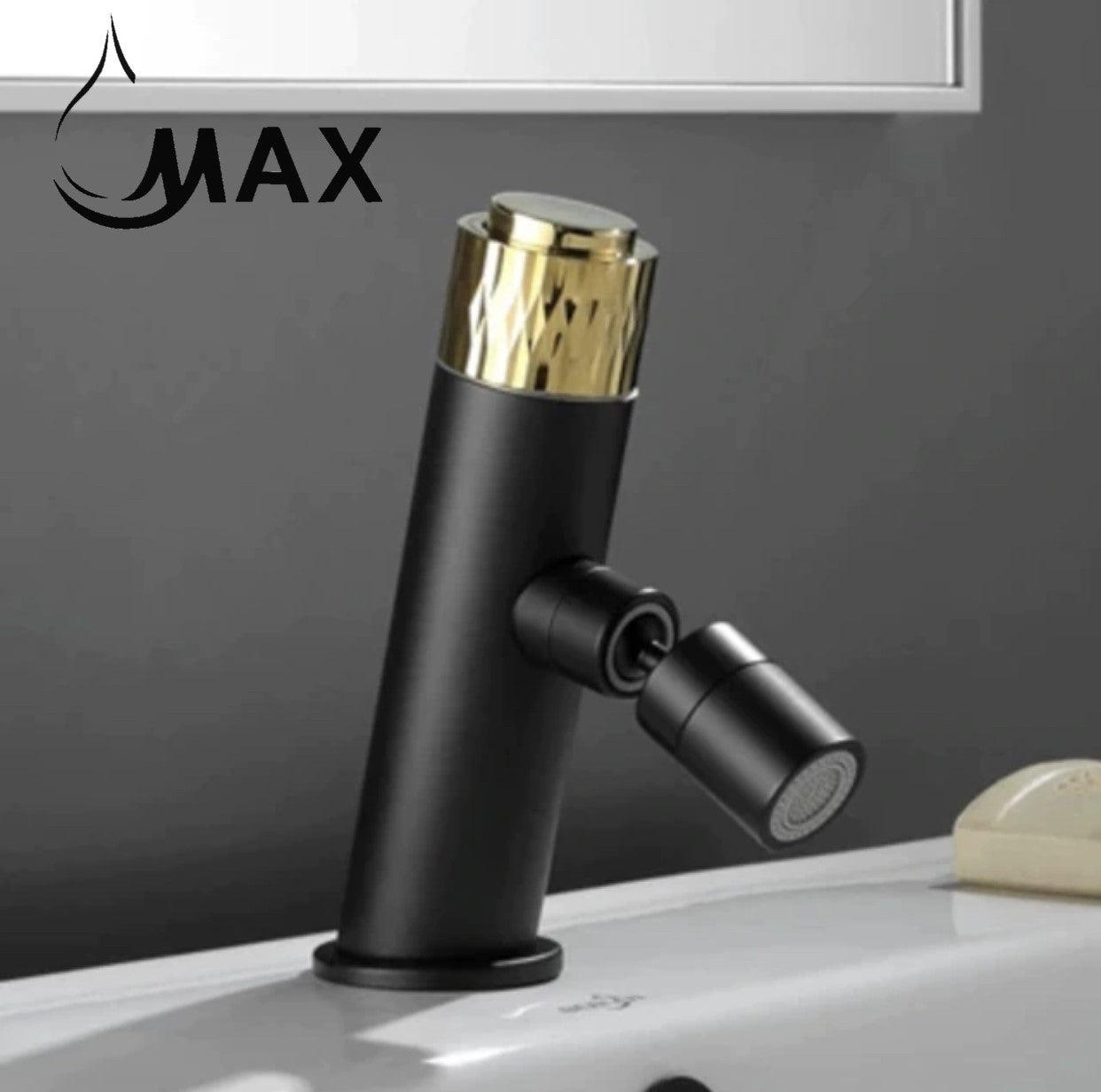 Smart Punch Knob Rotate Swivel Spout Bathroom Faucet Matte Black,Shiny Gold Knob Finish