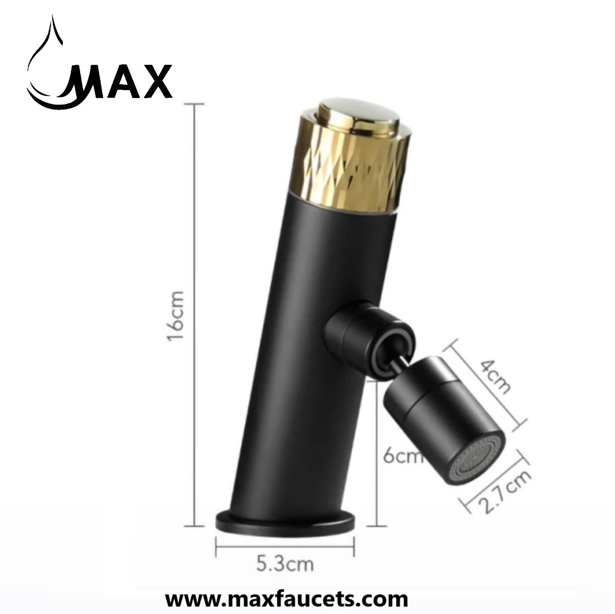 Smart Punch Knob Rotate Swivel Spout Bathroom Faucet Matte Black,Shiny Gold Knob Finish