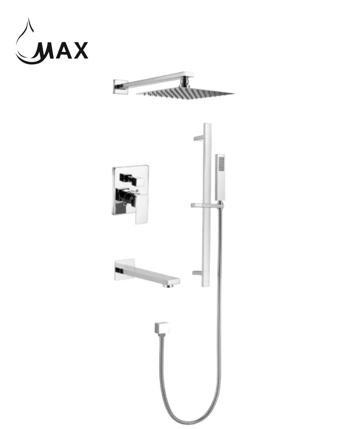 Square Wall Mounted Shower System Three Functions With Hand-Held Slide Bar Chrome Finish