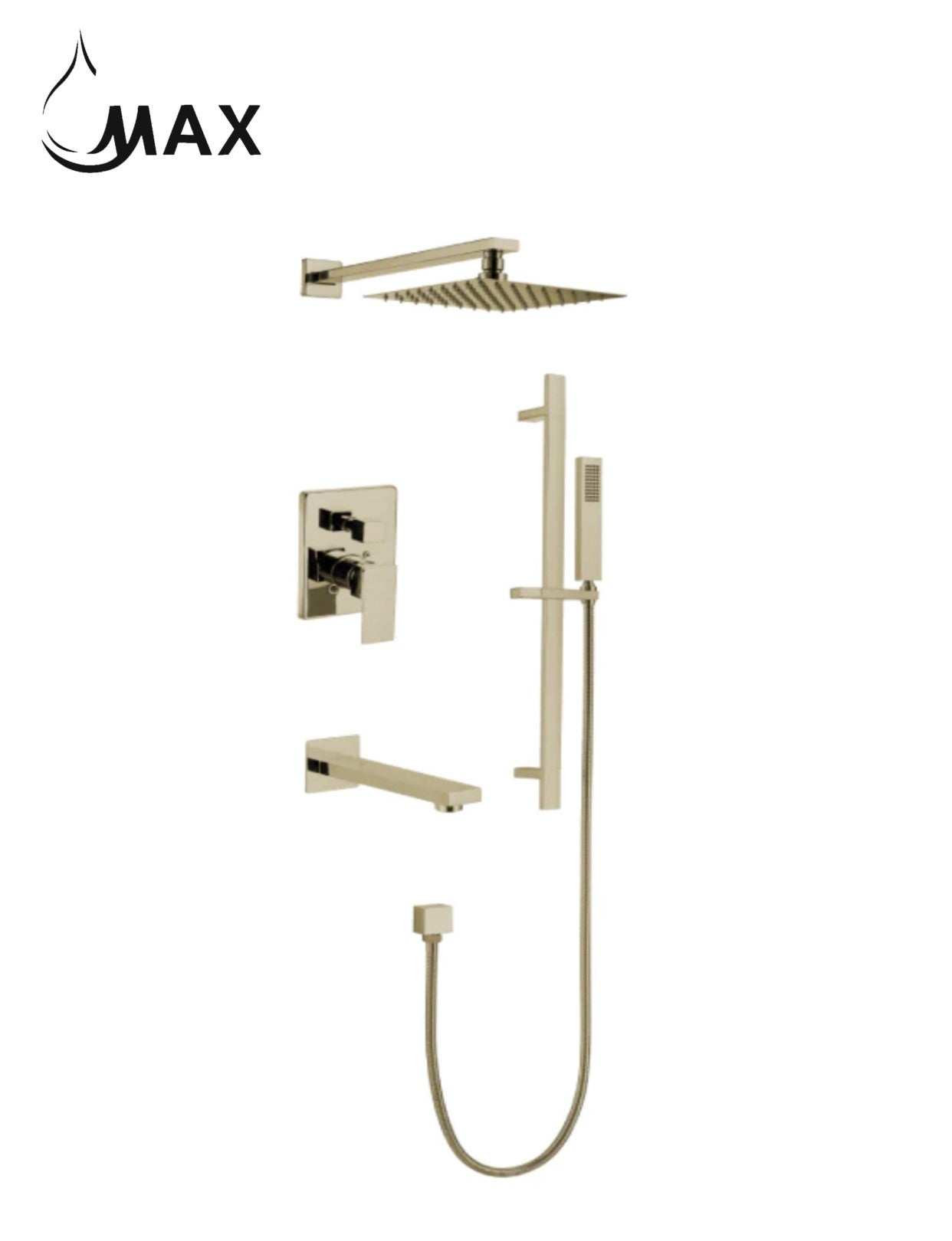 Square Wall Mounted Shower System Three Functions With Hand-Held Slide Bar Brushed Gold Finish