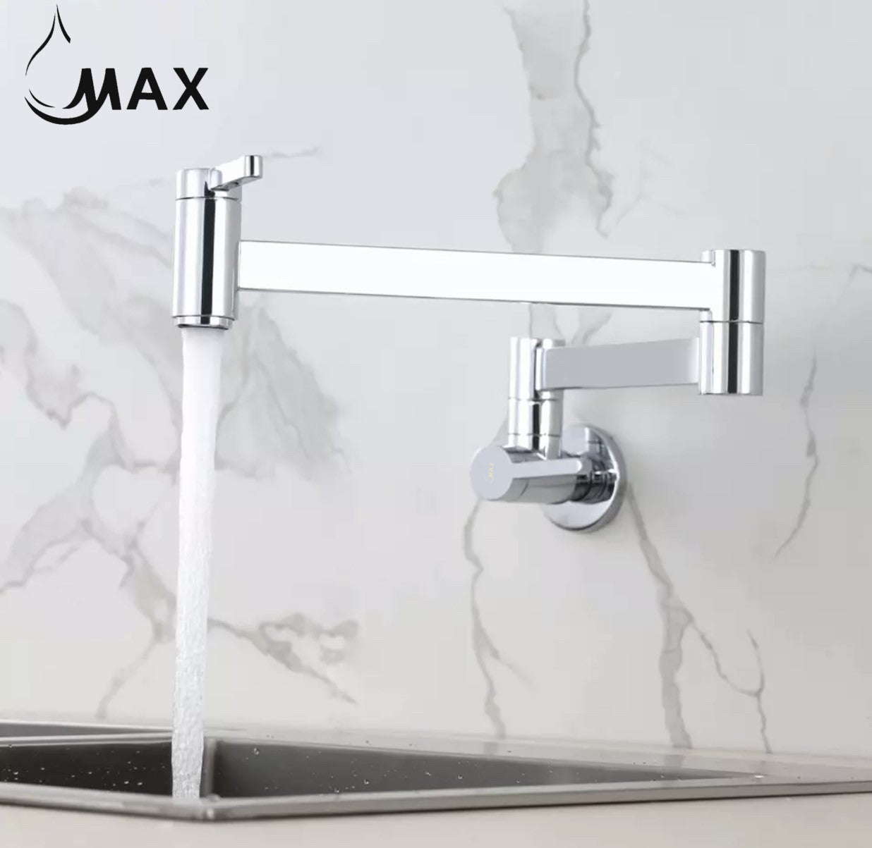 Pot Filler Faucet Double Handle Classic Wall Mounted 20" With Accessories Chrome Finish
