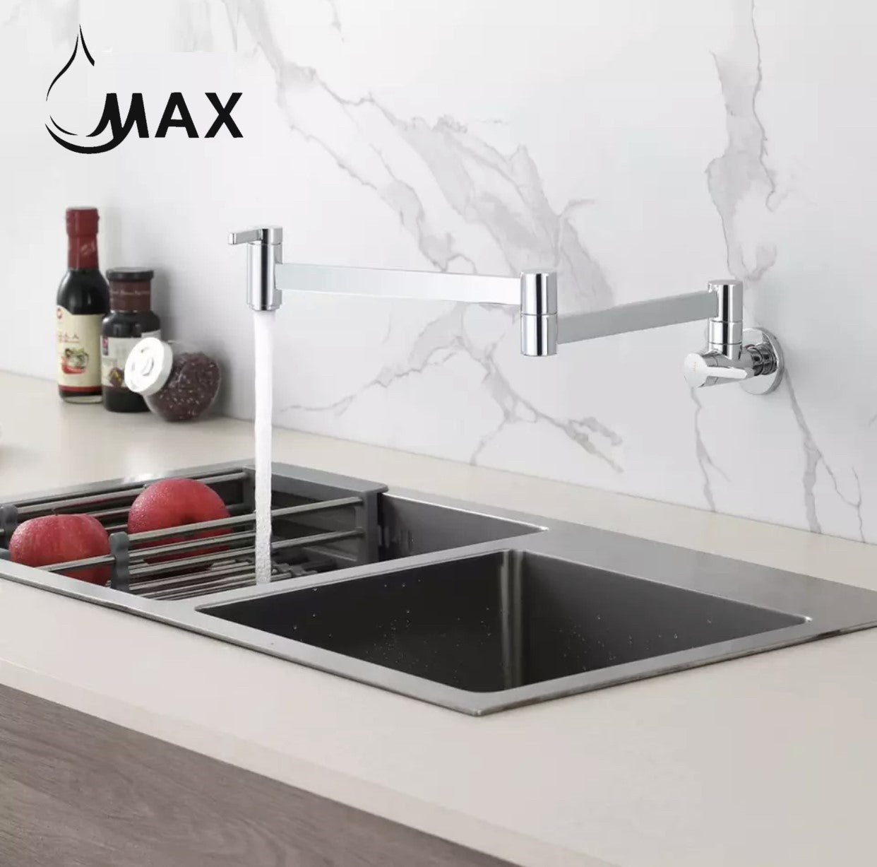 Pot Filler Faucet Double Handle Classic Wall Mounted 20" With Accessories Chrome Finish
