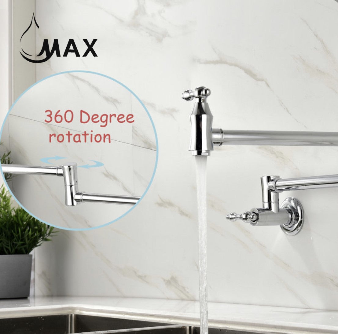 Pot Filler Faucet Double Handle Traditional Wall Mounted 27" With Accessories Chrome Finish