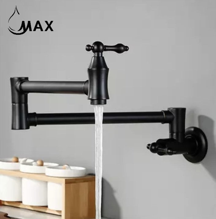 Pot Filler Faucet Double Handle Traditional Wall Mounted 27" With Accessories Matte Black Finish