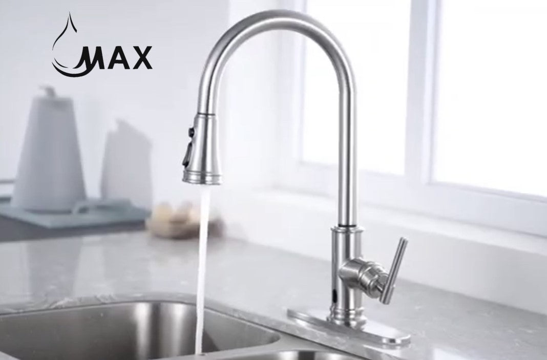 Pull-Out Kitchen Faucet Smart Touch And Touch-Less Single Handle Brushed Nickel.