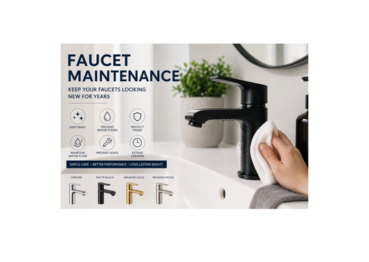 Modern matte black bathroom faucet being cleaned with microfiber cloth during regular faucet maintenance to prevent water stains and protect the finish.
