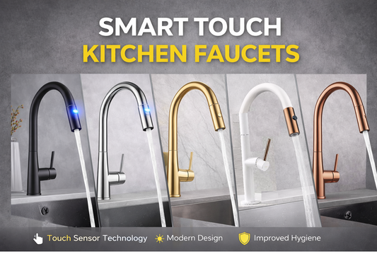 Smart touch kitchen faucet with motion sensor technology by MAX Faucets showing hands-free water activation