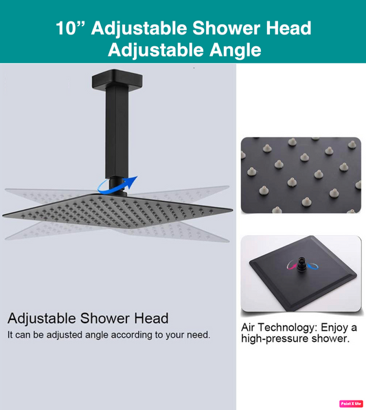 Square Shower Head High Pressure Ultra-Thin 10" In Matte Black Finish