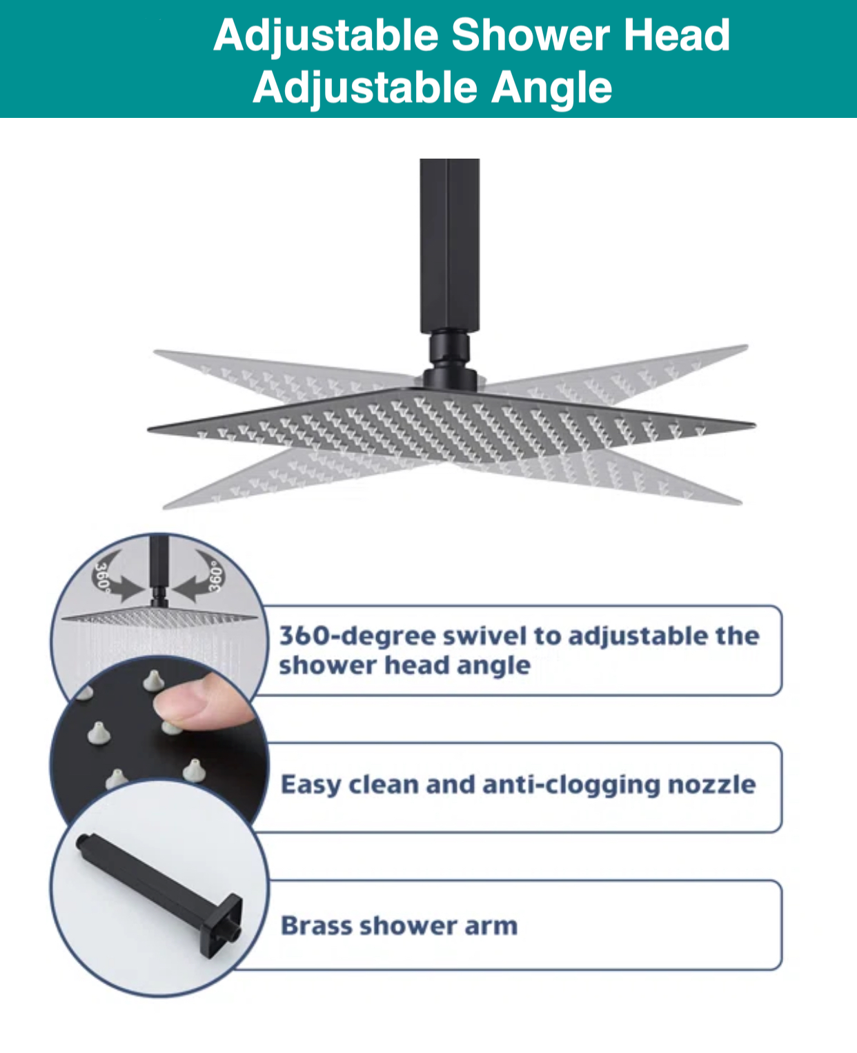 Ceiling Mounted Shower System Set Two Functions With 4 Body Jets Matte Black Finish