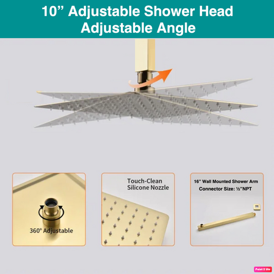 Shower Head High Pressure Ultra-Thin Square Shape Design 10" In Brushed Gold Finish