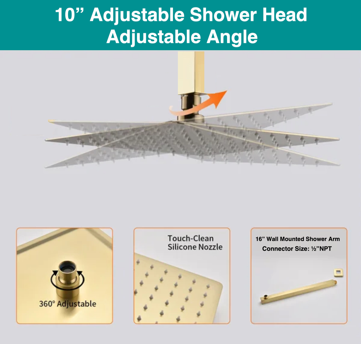 Ceiling Bathtub-Shower System Two Function Swirling Spout With Pressure-Balance Valve Brushed Gold Finish Square Design