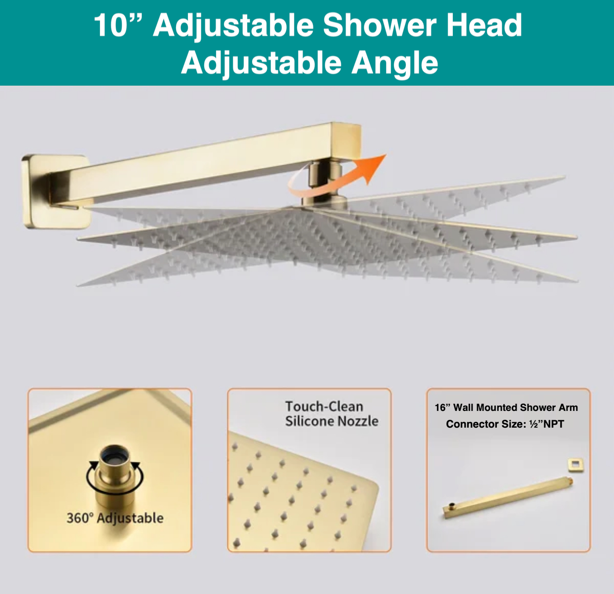 Waterfall Spout Shower System Set – Three Functions with Pressure Balance Valve | Brushed Gold Finish