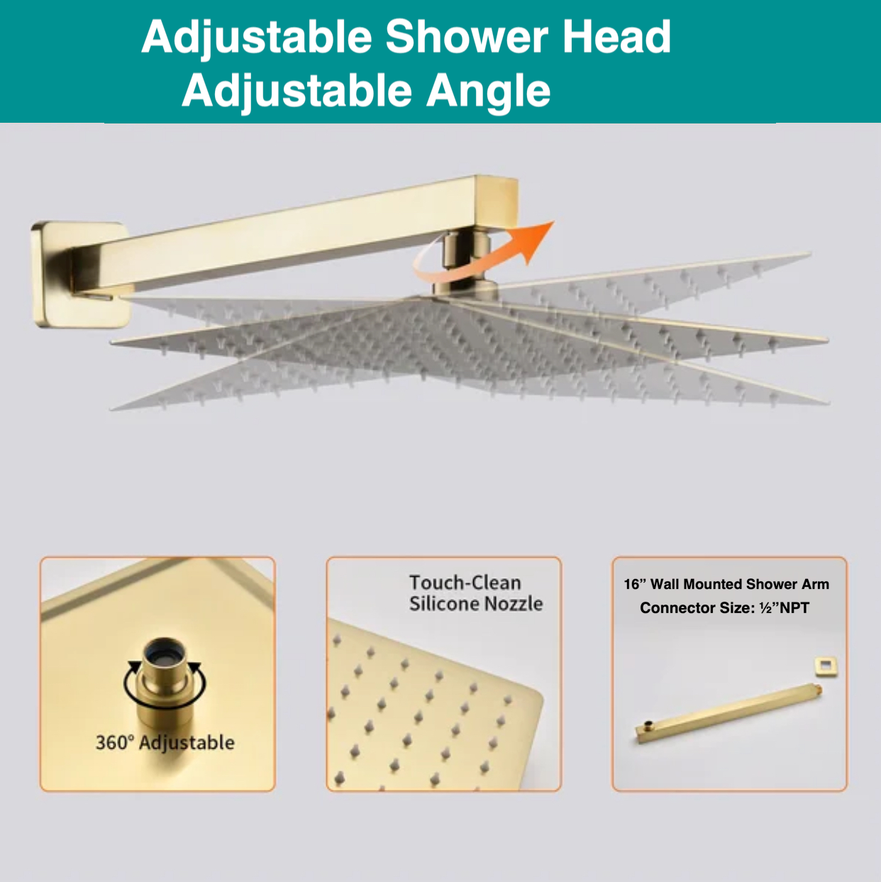 MAX Faucets Wall-Mounted Shower System Set - Four-Way with Pressure Balance Valve & 4 Body Jets Massage (Brushed Gold)