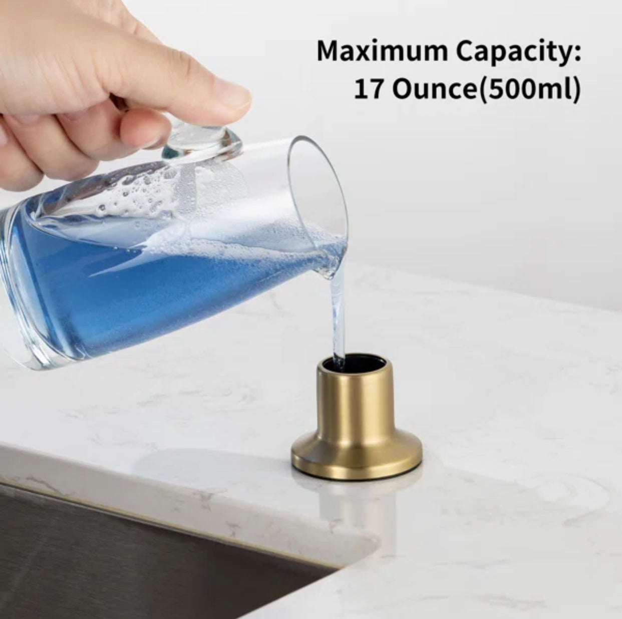MAX Faucets | Brushed Gold Soap and Lotion Dispenser – 360° Swivel, Refillable, 17oz Capacity