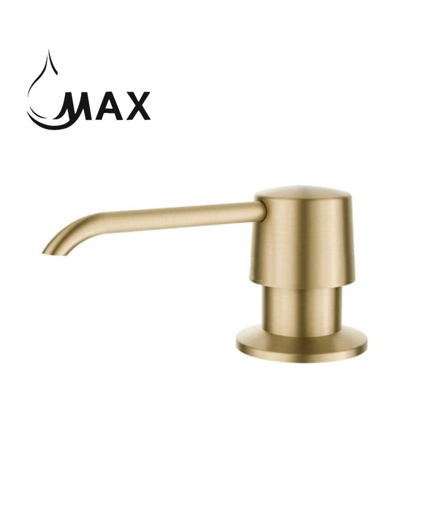 MAX Faucets | Brushed Gold Soap and Lotion Dispenser – 360° Swivel, Refillable, 17oz Capacity