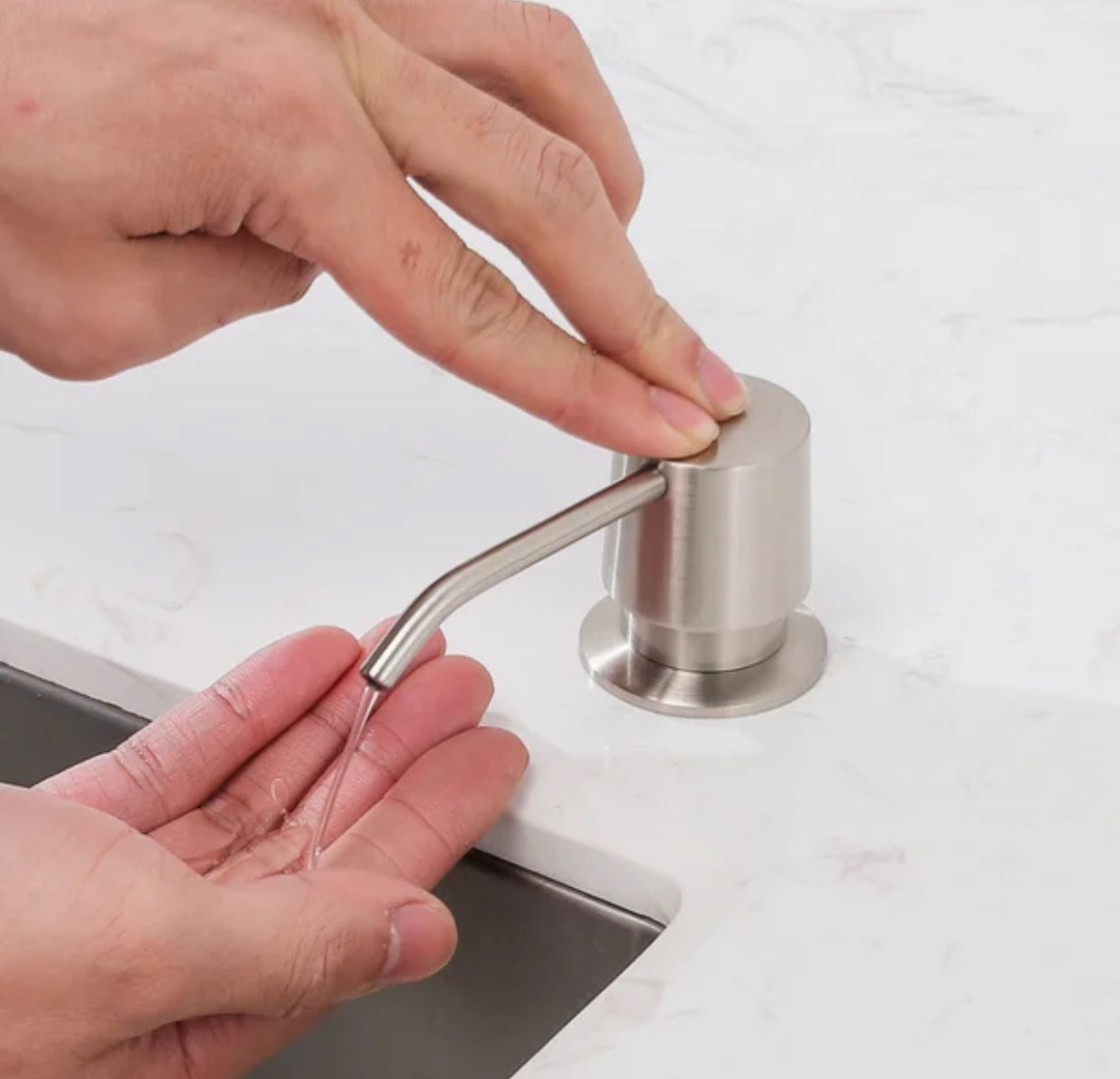 MAX Faucets | Brushed Nickel Soap and Lotion Dispenser – 360° Swivel, Refillable, 17oz Capacity