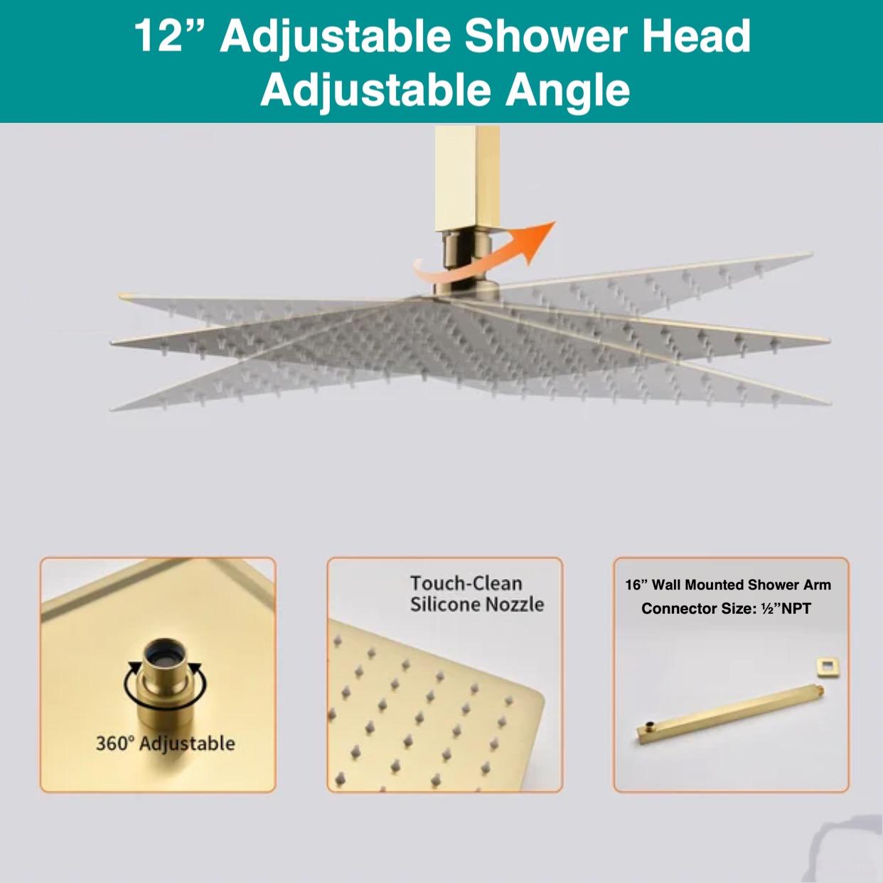 CeilingTub-Filler Thermostatic Shower System Two Functions With Pressure-Balance Valve Brushed Gold Finish