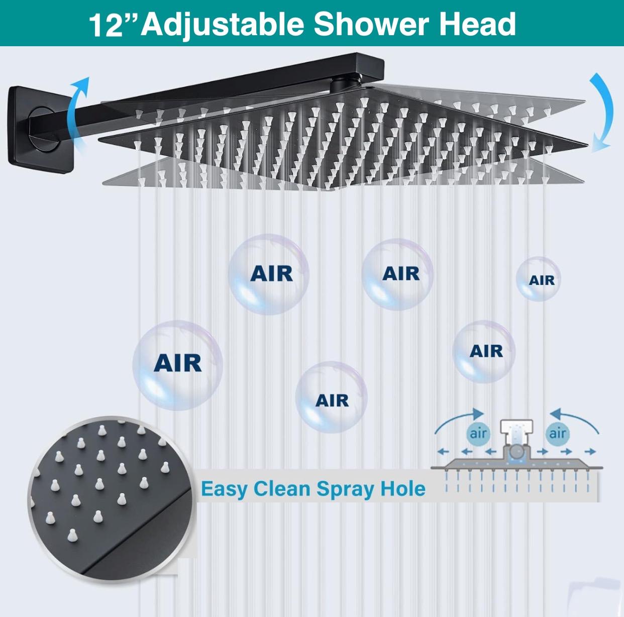 Tub-Filler Thermostatic Shower System Two Functions With Pressure-Balance Valve Matte Black Finish