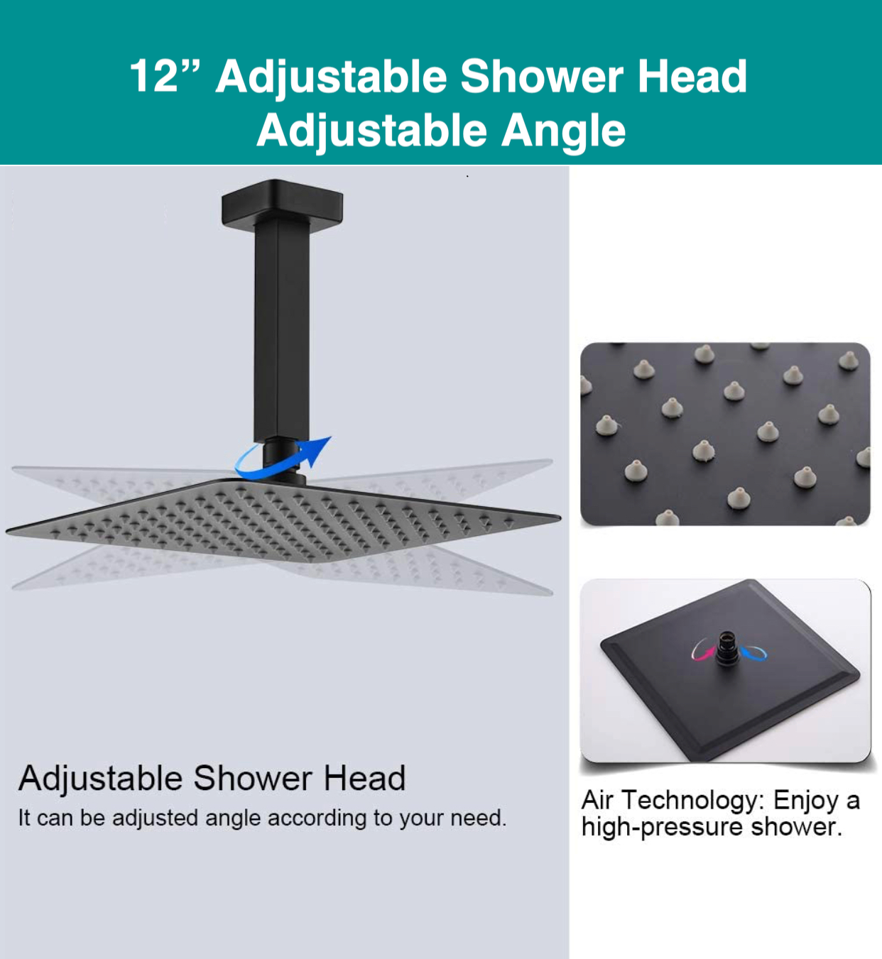hower Head 12" High Pressure Ultra-Thin Square – Matte Black Finish | MAX Faucets