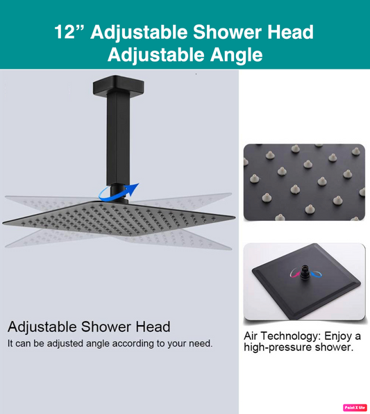 Square Shower Head High Pressure Ultra-Thin 12" Matte Black Finish