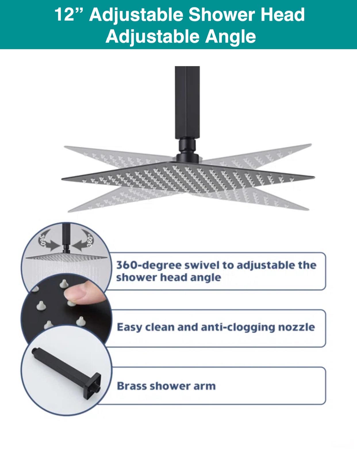 Ceiling Tub-Filler Thermostatic Shower System Two Functions With Pressure-Balance Valve Matte Black Finish