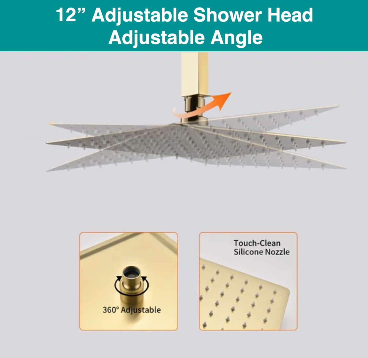Shower Head 12" High Pressure Ultra-Thin Square – Brushed Gold Finish | MAX Faucets