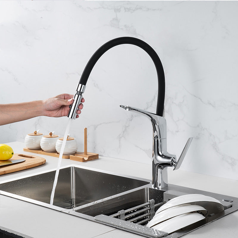Pull-Down Rubber Flexible Kitchen Faucet 18" In Matte Black/ Matte Black Rubber Finish