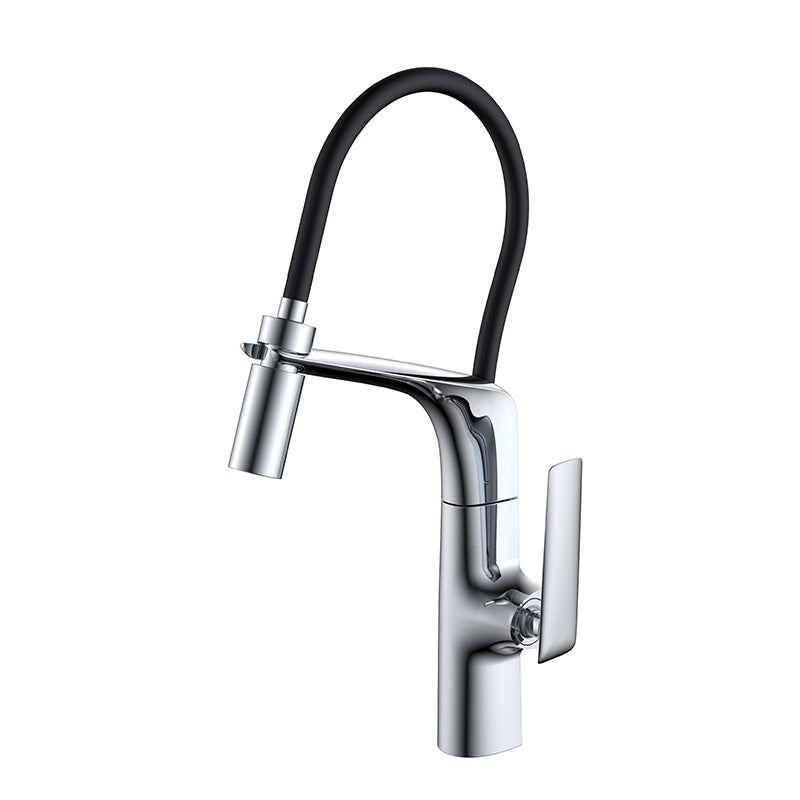 Pull-Down Rubber Flexible Kitchen Faucet 18" In Matte Black/ Matte Black Rubber Finish