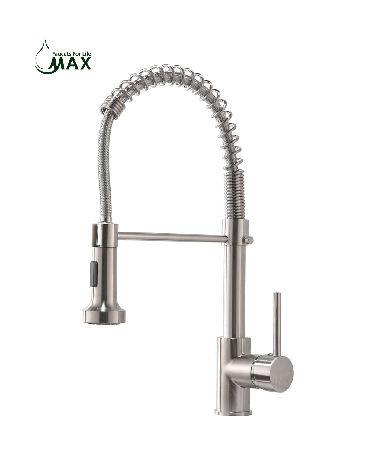 MAX Faucets | Pull-Down Spiral Flexible Kitchen Faucet – 16.5" Brushed Nickel Finish
