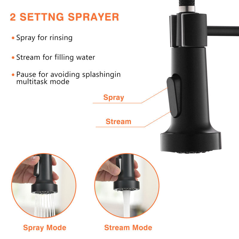 Pull-Down Spiral Flexible Kitchen Faucet 16.5" Matte Black,Shiny Gold Finish