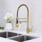 Hands Free Kitchen Faucet Pre-Rinse Pull-Down Flexible With Separate Pot Filler Spout 19" Brushed Gold Finish