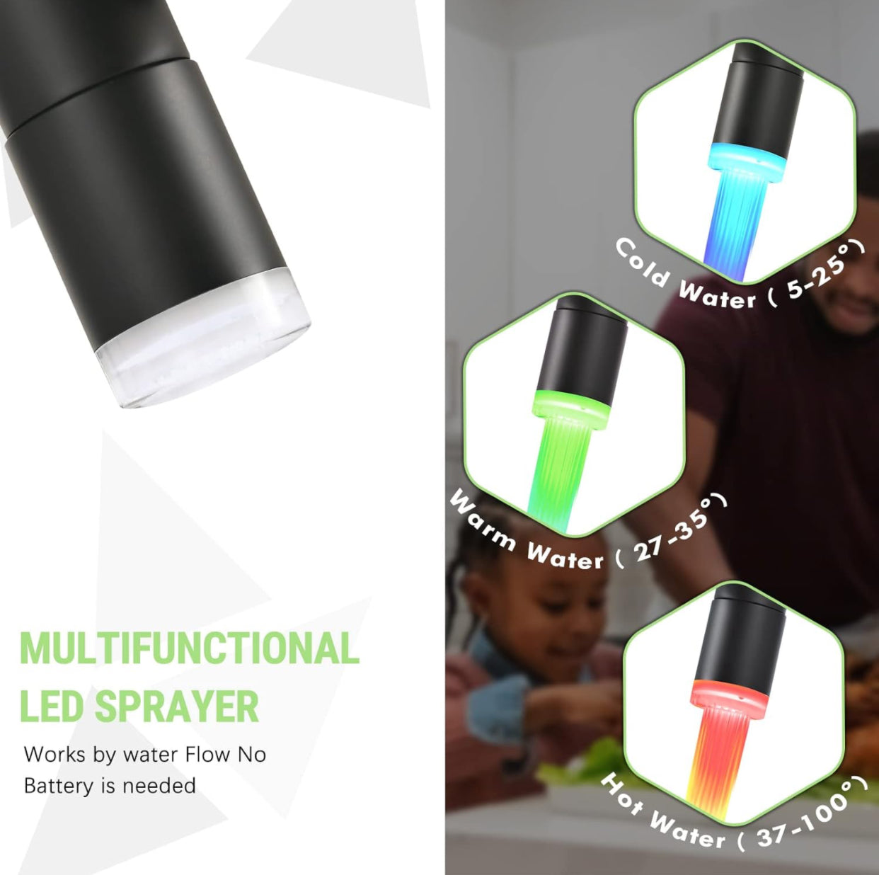 MAX Faucets | Pre-Rinse Chef Style Kitchen Faucet Hands-Free Pull-Down Flexible with Separate Pot Filler Spout and LED Light – 19" Matte Black and Shiny Gold Finish