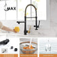 Pre-Rinse Kitchen Faucet Chef Style Pull-Down With Separate Pot Filler Spout Matte Black / Brushed Gold 22"