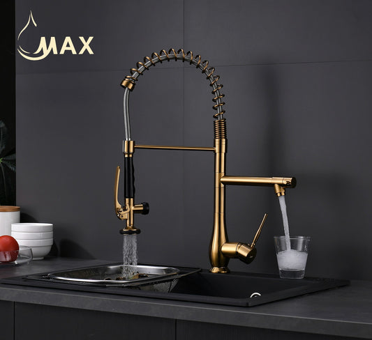 Kitchen Faucet Chef Style Pull-Down With Separate Pot Filler Spout Brushed Gold 22"