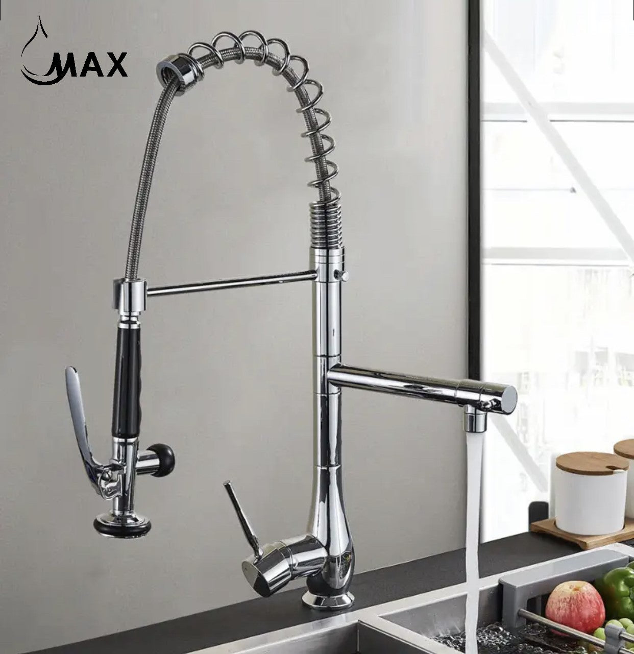 Pre-Rinse Kitchen Faucet Chef Style Pull-Down With Separate Pot Filler Spout Chrome Finish 22"
