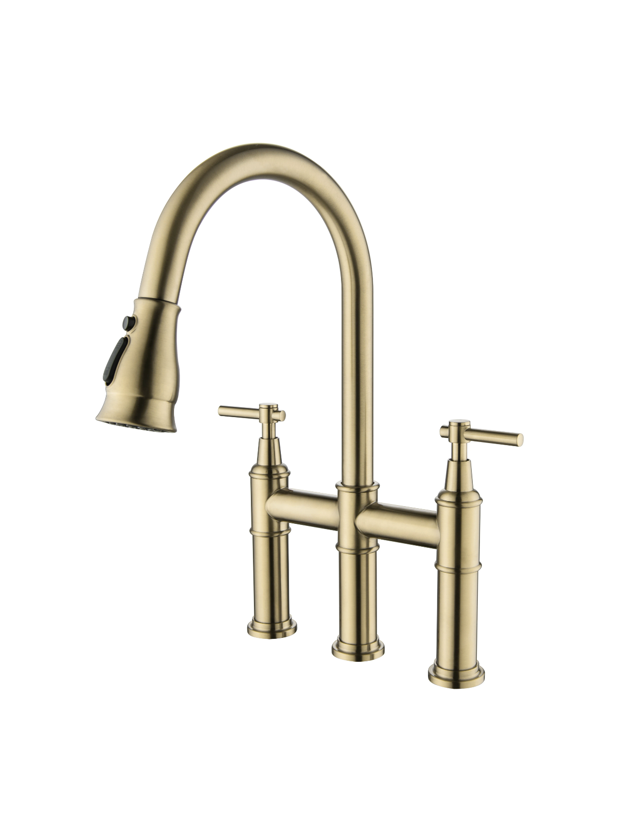 Two-Handle Kitchen Faucet Pull-Out Three Functions Brushed Gold