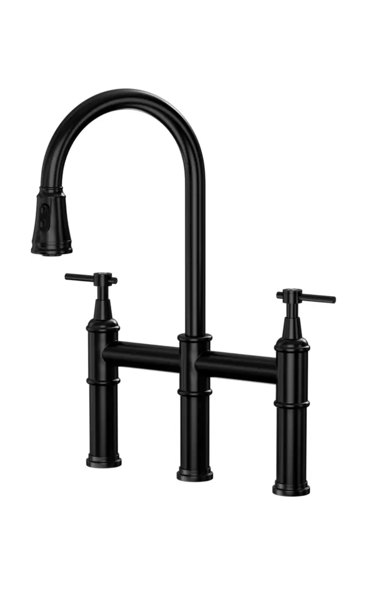 Two-Handle Kitchen Faucet Pull-Out Three Functions Matte Black
