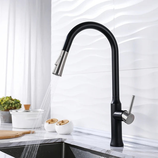 Pull-Out Kitchen Faucet High-Arc Single Handle 19.5" Matte Black,Brushed Nickel Finish