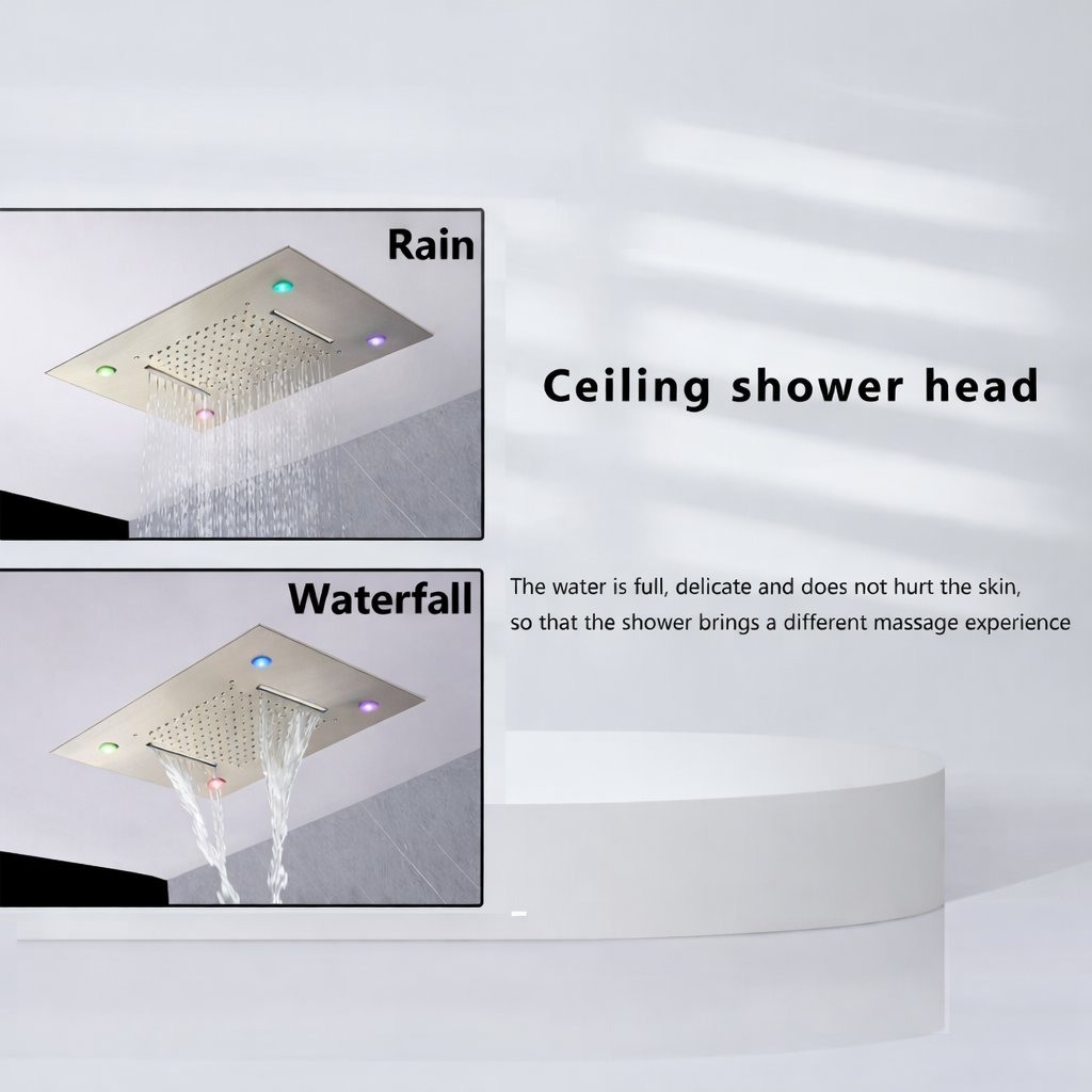 MAX Faucets 20-inch-led-rainfall-waterfall-shower-head-brushed-nickel