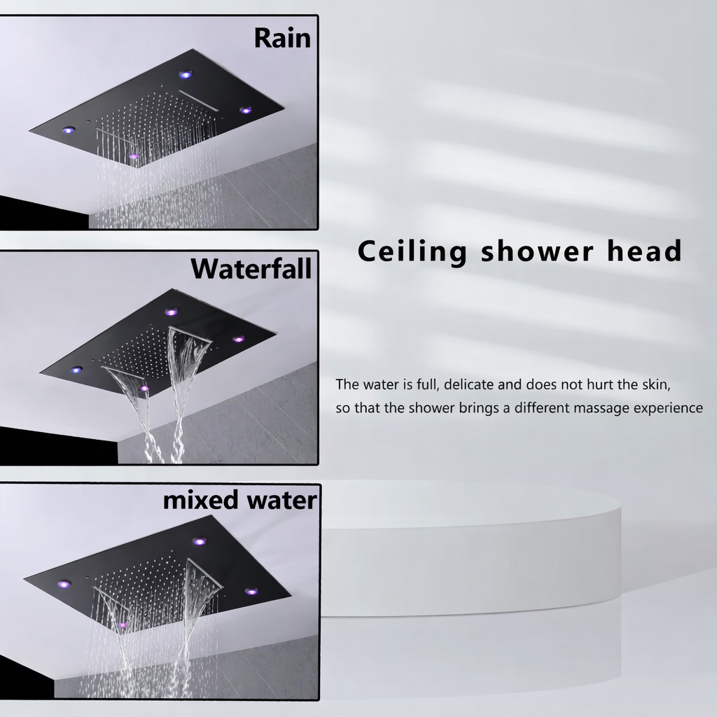 Color changing LED shower system with remote control for customizable lighting