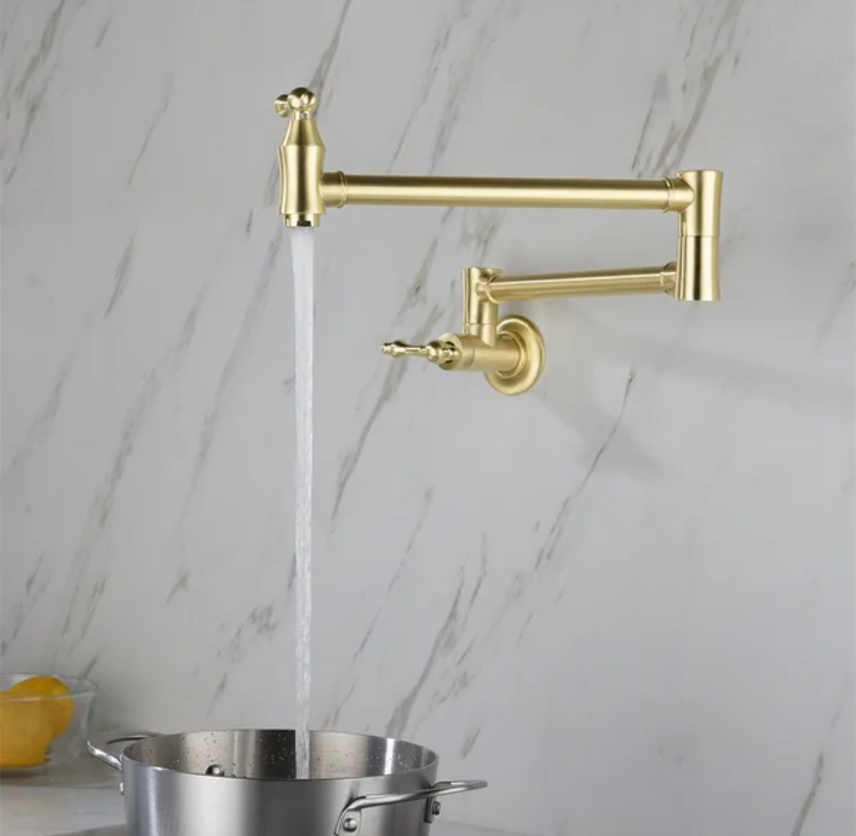 Pot Filler Faucet Double Handle Traditional Wall Mounted 27" With Accessories Brushed Gold Finish