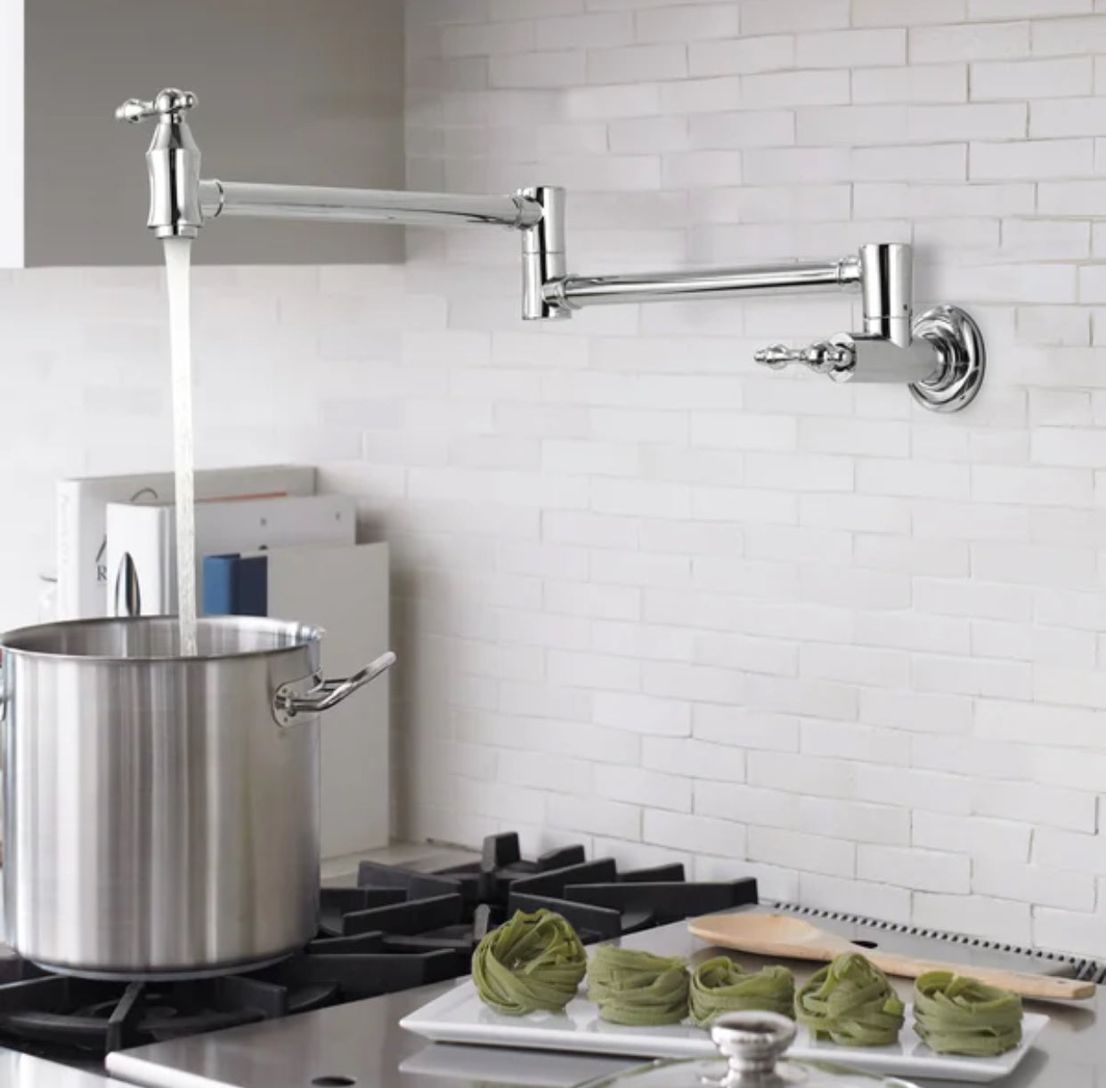 Pot Filler Faucet Double Handle Traditional Wall Mounted 27" With Accessories Chrome Finish