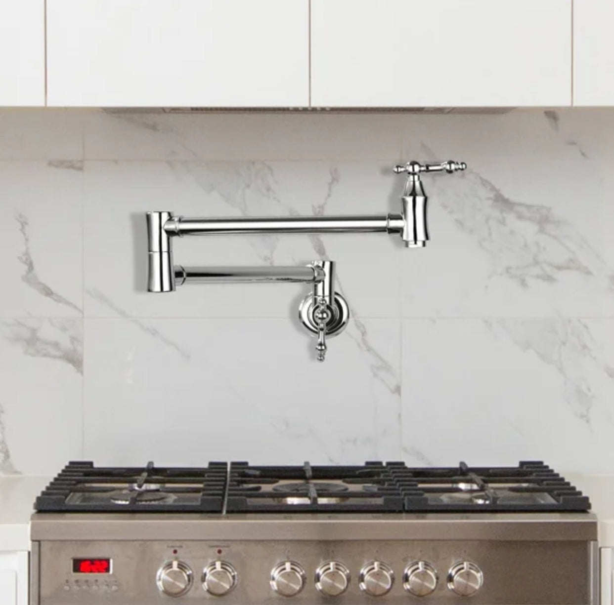 Pot Filler Faucet Double Handle Traditional Wall Mounted 27" With Accessories Chrome Finish