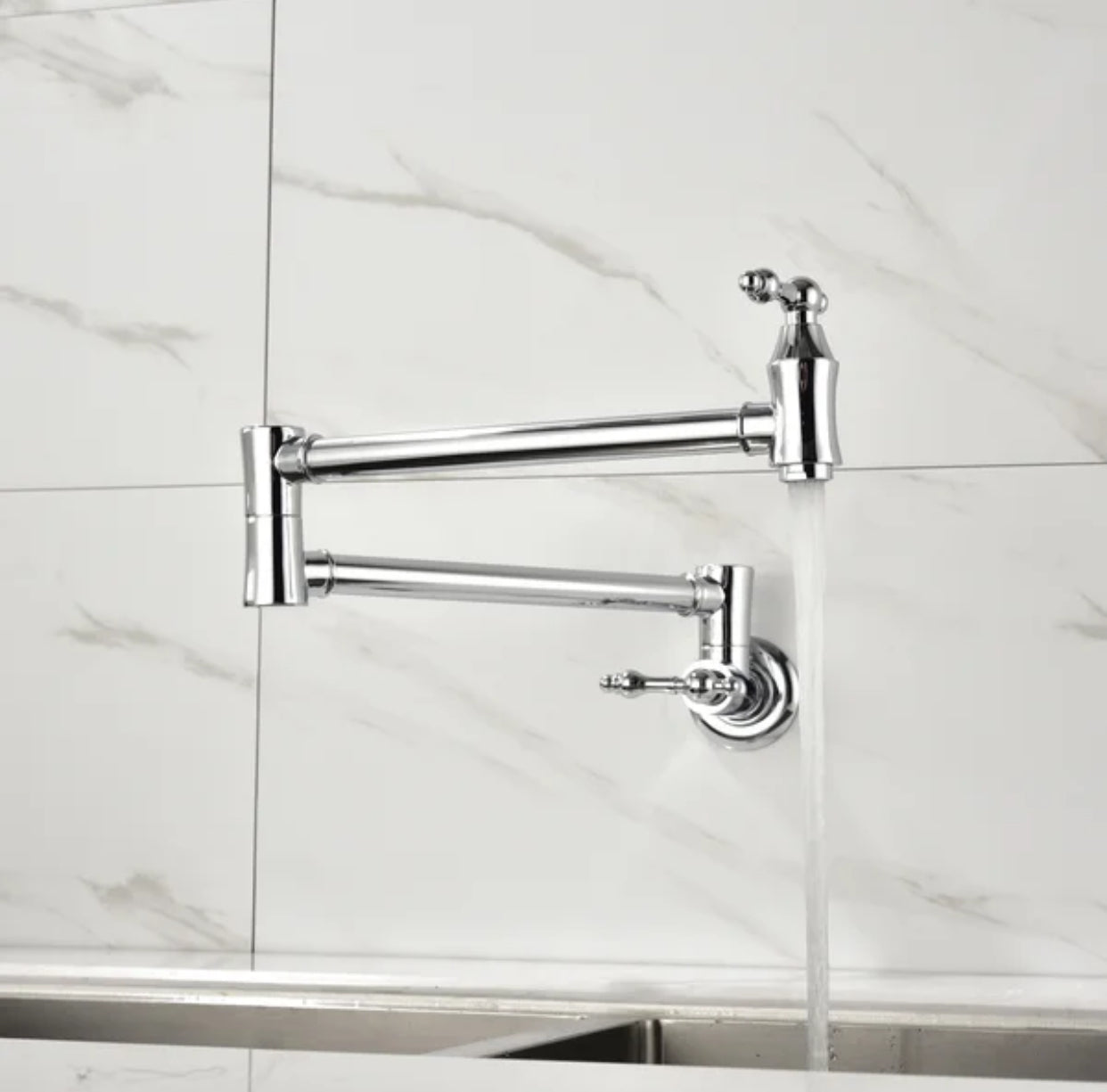 Pot Filler Faucet Double Handle Traditional Wall Mounted 27" With Accessories Chrome Finish