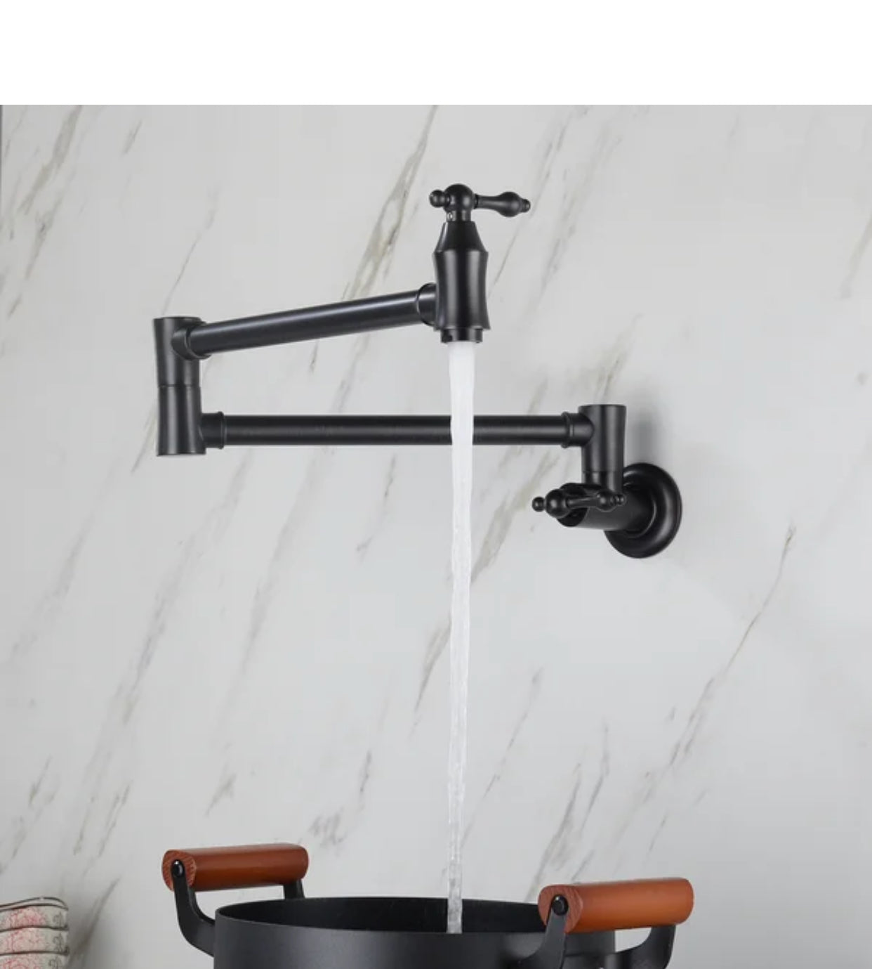 Pot Filler Faucet Double Handle Traditional Wall Mounted 27" With Accessories Matte Black Finish